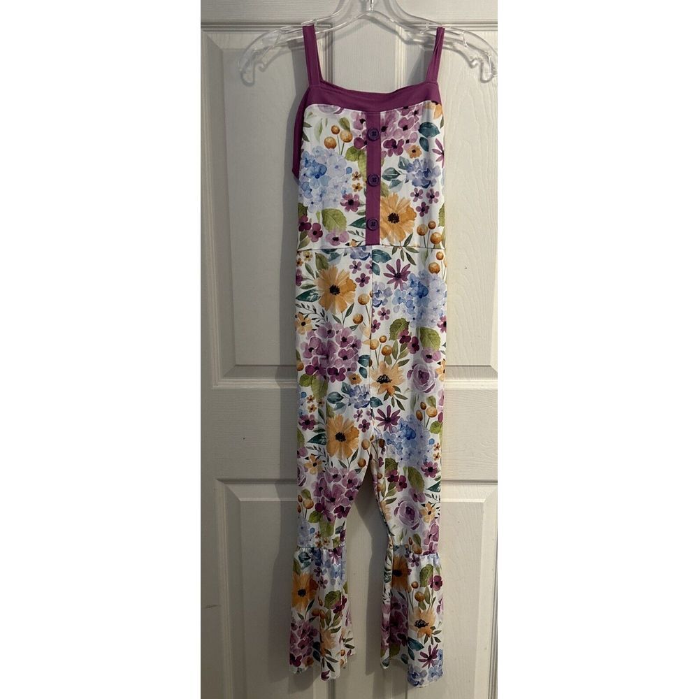 Pique‎ Boutique Princess Line Girls 10/12 Bellbottom Jumpsuit Floral